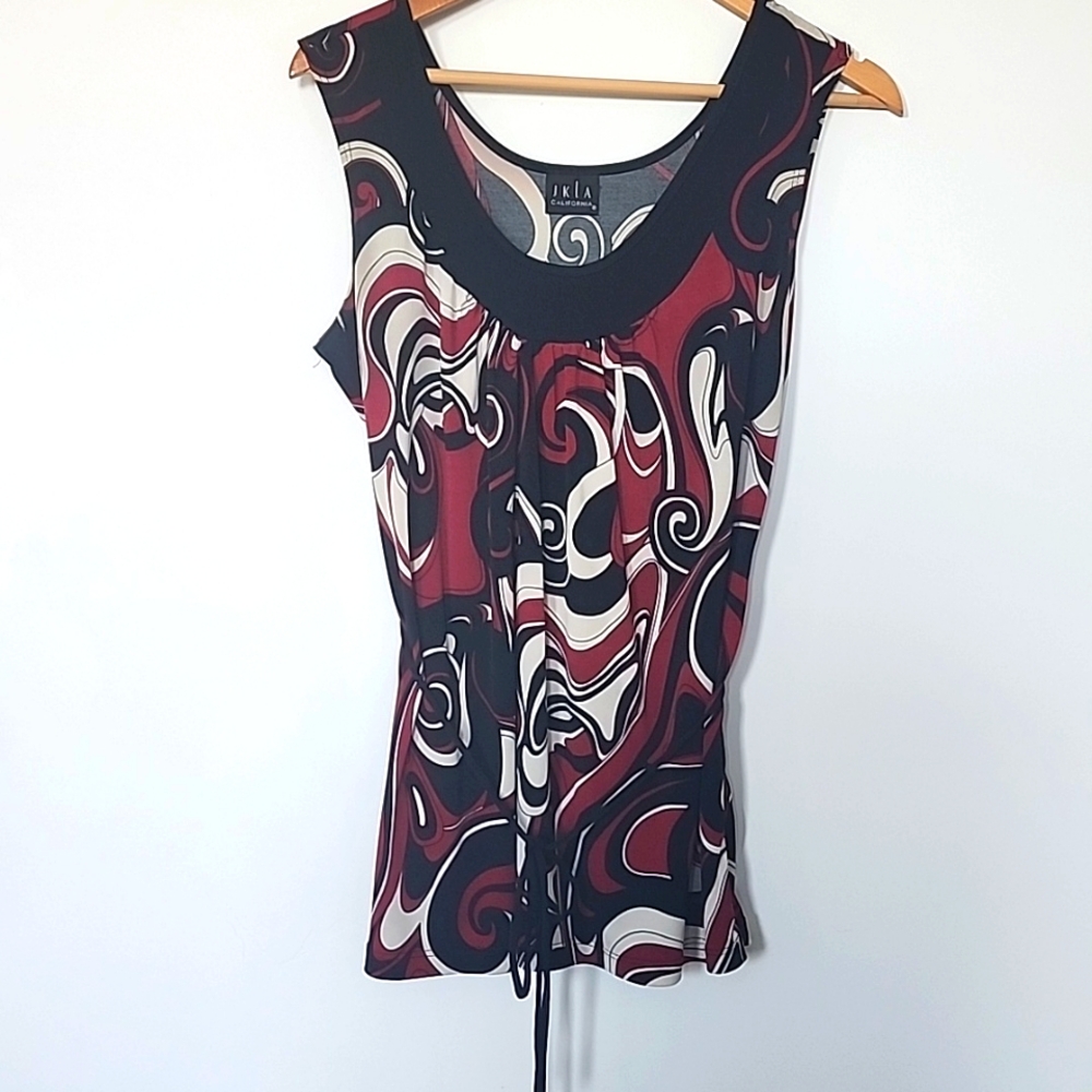 JKLA California Black, Red, and White Sleeveless Blouse  Size LG